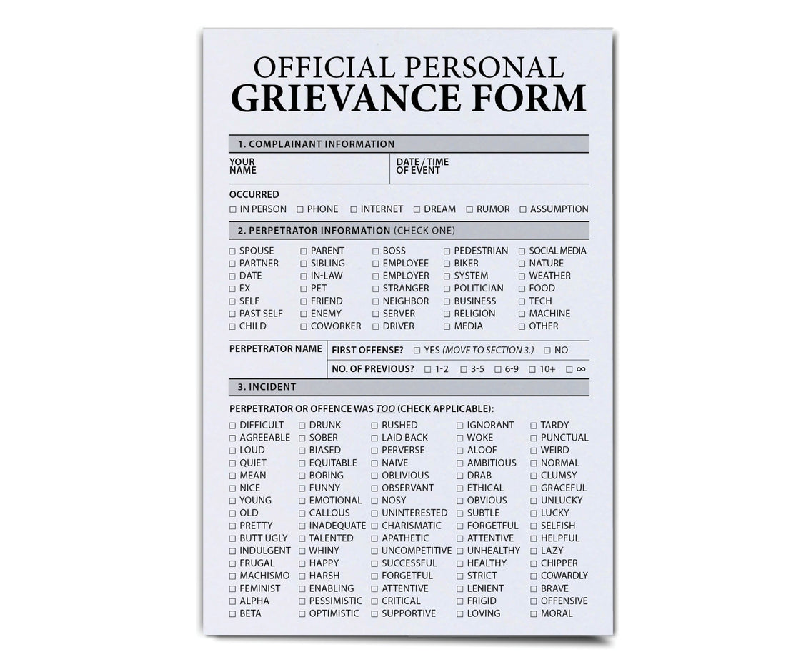 Personal Grievance Note Pad