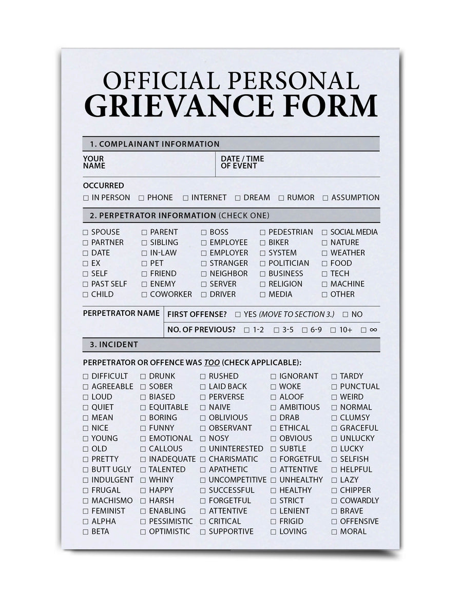 Personal Grievance Note Pad